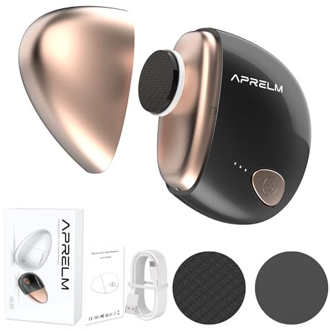 AprElm Portable Electric Hand & Foot Callus Remover with 2 Glass Grinding Heads, Rechargeable 800RPM Mini Electric Hand & Foot File for Travel Outdoors Climbers Gym Athletes (E9 Black Gold)