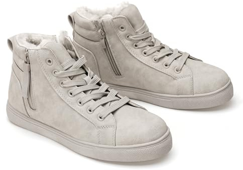 GLAMORA Calde scarpe invernali da donna foderate in pelliccia sintetica - Stivaletti da neve alla caviglia con lacci, sneakers alte antiscivolo per camminare, lavorare, arrampicarsi, ecc.-Gray-38