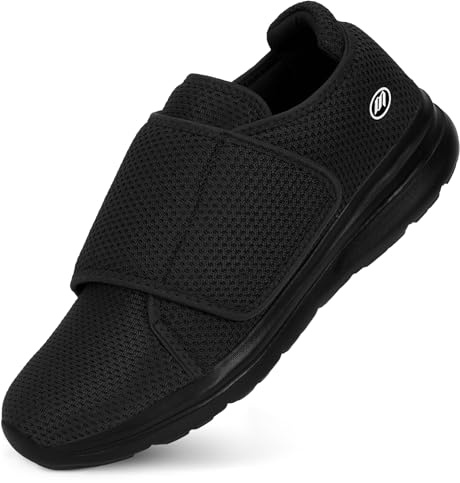 Bigzagger Scarpe per diabetici, da uomo, da donna, extra large, con chiusura in , ultraleggere, ortopediche, con suola in memory foam, traspiranti, per piedi gonfi, A01 nero., 43 EU