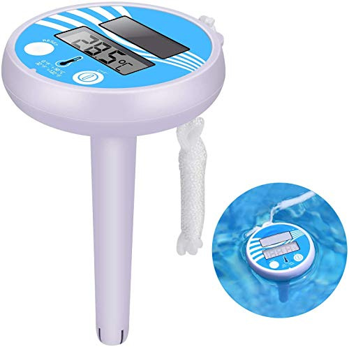 Termómetro Piscina Flotante, Termometro Piscina Solar con Pantalla LCD Grande Fácil de Leer, IP68 Termometro Bañera Para Piscinas Jacuzzis, Spas y Baños de Hielo