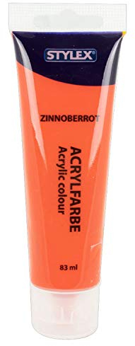 Stylex 28646 - Acrylfarbe auf Wasserbasis, 83 ml Tube in zinnoberrot, matt, hohe Deck- und Farbkraft, lichtbeständig, schnelltrocknend und wasserfest