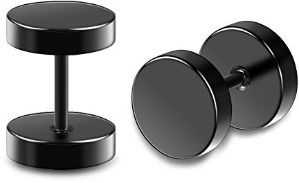 PiercingJ 2er 8MM Fake Plug Ohrstecker Schwarz Screw Gewinde Ohrringe Stud Earrings Herren Edelstahl Fake Cheater Illusion Tunnel Ohr Plug Barbell Ohrpiercing Punk Schmuck