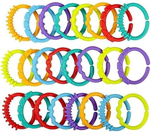 TOYMYTOY 24pcs Baby Teether Rings Links Toys Links Rattle Strollers Car Seat Travel Toys for Baby Infant Newborn