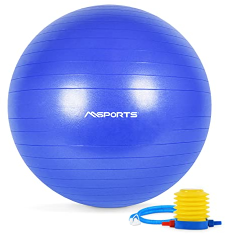 MSPORTS Gymnastikball Premium | Pilates Ball - Anti Burst inkl. Pumpe + Workout App + Übungsposter | Pezziball 55 cm - 105 cm Medizinball - Fitnessball 105 cm, Königsblau Sitzball
