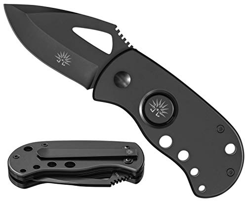 Off-Grid Knives - FAT BOY BLACKOUT Pocket Tank Manual Folding Utility Knife - Compact EDC, Razor Sharp Japanese AUS8 Steel, Deep Carry Clip, Safe Button Lock Release (Blackout)