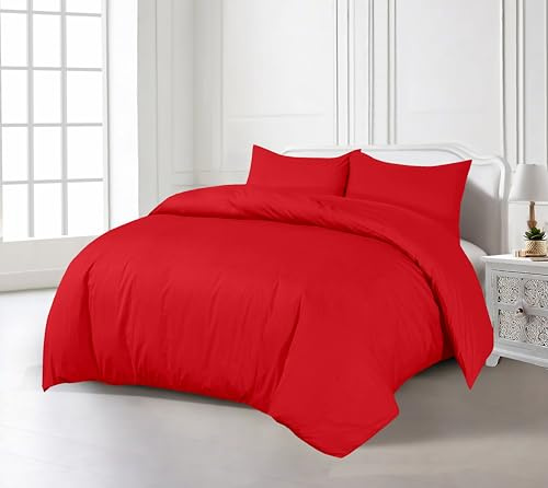 Crescent Collection Plain Duvet Cover With Pillowcase Percale Quilt Cover Bedding Set (Red, Super King)