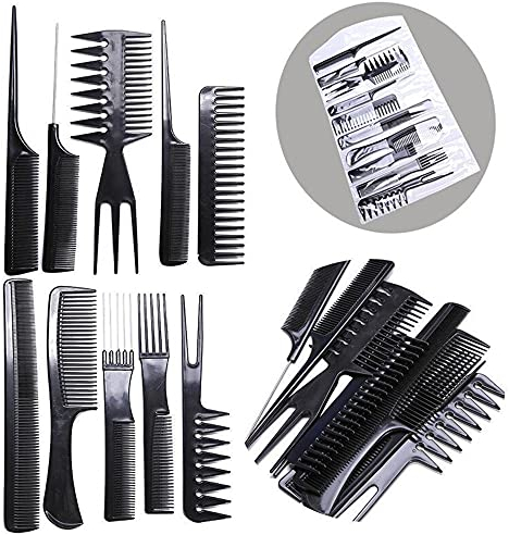 Pack of 10 Professional Hair Comb Set, Salon Styling Combs for Cutting, Sectioning and Detangling | Durable Plastic Barber Comb Kit for Home and Professional Hairdressing Use