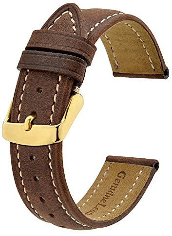 BISONSTRAP Vintage klockarmband med guld/roséguld spänne, läder ersättningsband 14 mm – 24 mm