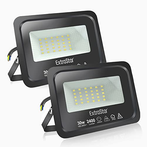 EXTRASTAR 30W LED Strahler, Superhell Led Strahler Außen, IP65 Wasserdicht LED Fluter, 3000K Warmweiß Scheinwerfer Flutlicht，strahler außen 2 Stücke