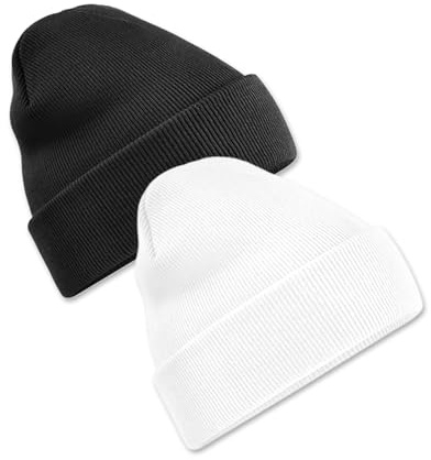 PinkTex 2er Set Beanie Mütze Unisex – Weiche warme Strickmütze für Damen & Herren, Schwarz/Weiß