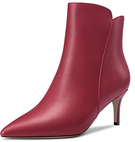 Castamere Femmes Aiguille Mi Kitten Talon Heel Pointu Bout Bottines Fermeture à Glissière Slip-on Classique Dress Bureau 6.5 CM Heels Bottes Bourgogne Rouge 37 EU