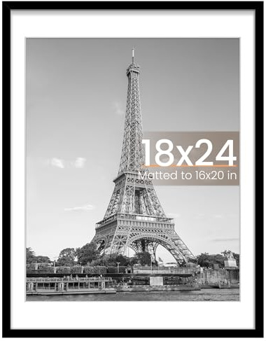 upsimples 18x24 Picture Frame, Display Pictures 16x20 with Mat or 18 x 24 Without, Wall Hanging Poster Frames, Black, 1 Pack