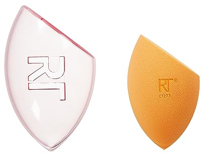Real Techniques Miracle Complexion Sponge + Travel Case, Holiday Ornament Makeup Blending Sponge for Foundation, Includes Travel Case, Natural, Dewy Makeup, Buildable Coverage, 2 Piece Set