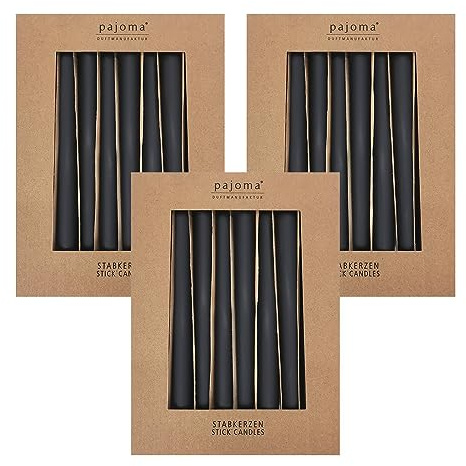 Stavljus set om 30 | svart – matt | höjd 25 cm ø 2,2 cm | brinntid 7 timmar – premiumkvalitet | enfärgade spetsljus | pajoma
