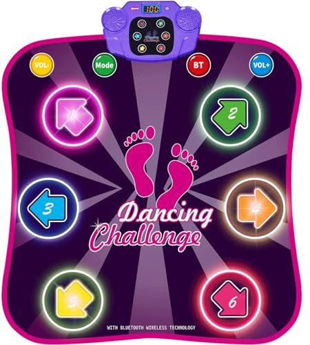 INSTOY Light Up Dance Mat for Girls：Dance Toys for 4 5 6 7 8 9 10 Year Old Girl Gifts - Music Dancing Game Pad with 5 Game Modes & Wireless Bluetooth - Birthday Gifts for Girls Boys Age 3-10