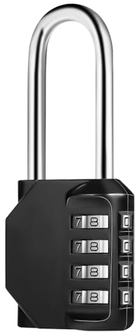 Vorhängeschloss Langer Bügel, Zahlenschloss 4 Stellig Vorhängeschloss Mit Zahlencode Metall, Schloss mit Zahlencode Wetterfest für Spind Fitnessstudio Werkzeugkasten (Schwarz)