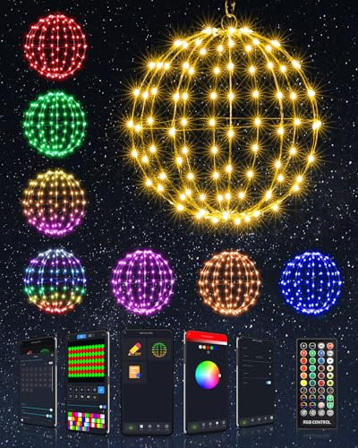 Joomer Weihnachtsbeleuchtung Außen, Smart RGB LED 30cm Kugel Hängende Lampe Weihnachtsdeko Fernbedienung und APP Steuerung, Bunt Farbwechsel Lichterkette Außen Strom für Garten Party Innen(1 Stück)