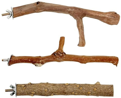 Woohome Natur Sitzstangen für Vögel, 3 Stück Vogelstange aus Holz, Vogel Spielzeug Sitzstangen Set für Wellensittich Nymphensittich Kanarienvogel