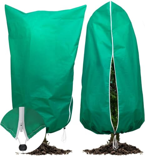 NIEEKRUN 2 Stück Pflanzenschutzsack Winter, Winterschutz für Kübelpflanzen, Atmungsaktiv, Reißfest, Wiederverwendbar, Frostschutz mit Reißverschluss und Zugband (80 x 120CM)