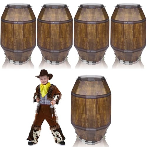 Fjoron 4 PCS Western Cowboy Party Decoration 25.1Inch Pirate Barrel Party Decorations Large Cardboard Wine Barrel Whiskey Party Supplies Western Photo Booth Props Decoration