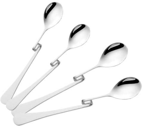 BESTOYARD Cucchiaini da Caffè Manico Curvo in Acciaio Inox 4 Pezzi, Design Ergonomico per Appendere alla Tazza, Adatti per Espresso, Dessert e Uso Domestico e Ristorazione