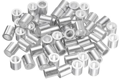 sourcing map Aluminium-Crimpschlaufenhülsen für Drahtseile mit 0,9 cm Durchmesser, runde Aluminium-Drahtseilhülse für Kabelleitungsende, 60 Stück