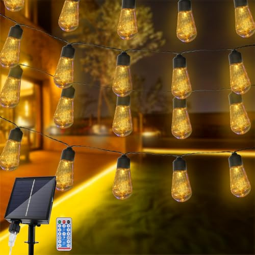 JIMACRO Sollampor utomhus trädgård, 6 m 10 fot 50 LED trädgårdslampor soldrivna vattentäta solljusslingor för hem, gård, uteplats, fest, bröllop varmvit