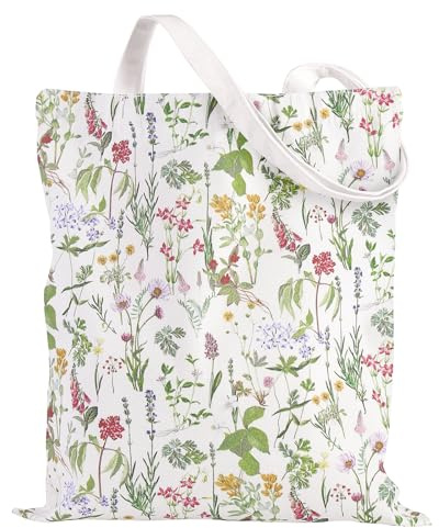 Loveinside Bolsa De Lona Estética Para Mujeres Y Niñas, Bolsa De Hombro Reutilizable De Algodón Con Diseño De Flores Silvestres De Acuarela Para Vacaciones, Compras, Playa(35 X 40 Cm, 1 Unidad).