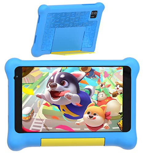 Wqplo Tablette Enfants 7 Pouces Android 13 32 Go ROM (Extensible 128 Go) Écran HD 1024x600 Contrôle Parental Coque de Protection Incluse Processeur Quad-Core Jeux & Apprentissage Bluetooth/WiFi(Bleu)