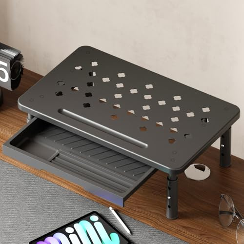 ETOFIXEE Rialzo Monitor da Scrivania,Supporto per Monitor con 3 Altezze Regolabile,Ergonomica Monitor Stand con cassetto per Laptop,Computer,Stampanti,PC,Fino a 20KG