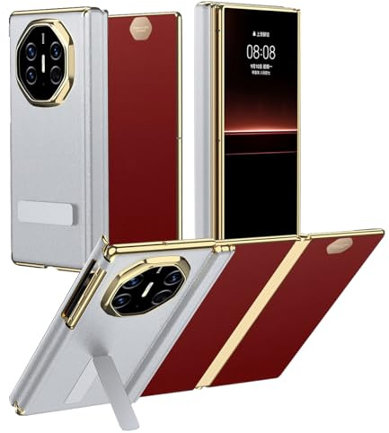 MiorMiar vikbart telefonfodral i läder för Huawei Mate XTS, ultratunt skydd med svängbart stativ för MateXT, dubbelaxlad skydd (vit, för Mate XT)