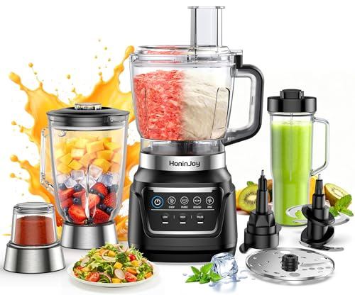 HoninJoy All-In-One Food Processor & Blender,10-in-1Professional Chopper 1300W for Smoothies,Dough Making, Chopping, Grinding, Slicing & Shredding, Dishwasher Safe Double Lock Protection