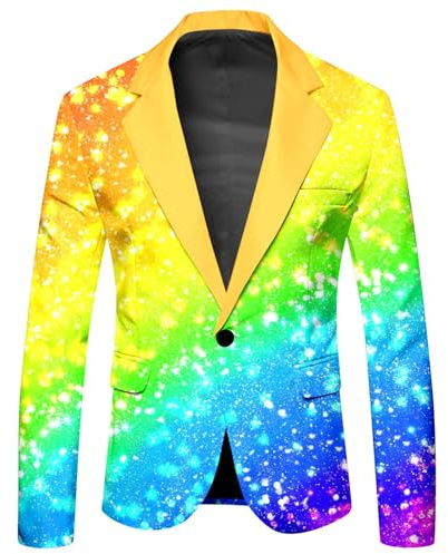RUMAOZIA Veste de costume pour homme - Coupe droite - Costume de carnaval - Blazer des années 80 - Costume hippie des années 70 - Veste de costume disco avec motif coloré pour mariage, bal de fin
