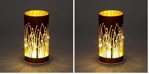 SHATCHI 20cm Christmas Decorated Vase Table Lamp Etched Glass Tube Forest Firework Scene Copper Cylinder LED Fairy Lights Battery Operated (Pack of 2)