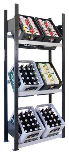 Schulte Lagertechnik Grundregal, Getränkekistenregal 1800 x 750 x 300 mm (HxBxT), schwarz/Silber, 3 Ebenen für 6 Getränkekisten