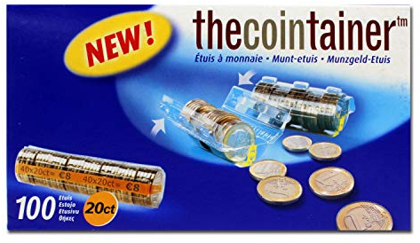 effektivo Kunststoffmünzhülsen für 20 Cent Euro-Münzen aus PET, mit Zählrillen für schnelles Abzählen von Münzen, Karton mit 100 Stück