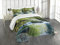 ABAKUHAUS Regenwald Tagesdecke Set, Laub Nebelgebirge, Set mit Kissenbezügen luftdurchlässig, für Doppelbetten 264 x 220 cm, Grün-gelb-blau