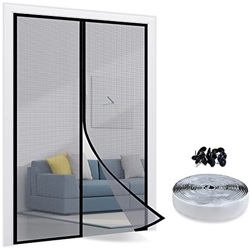 TheFitLife Magnetic Fly Screens for Doors - 100% Fibreglass Fly Mesh Net with Hook and Loop Powerful Magnets That Snap Shut Automatically (90x210cm - Fits Doors up to 86x208cm) Grey