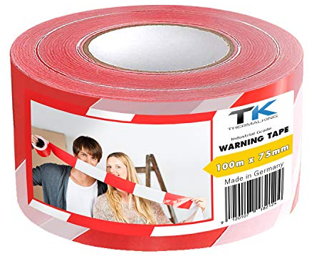 TK THERMALKING Absperrband 100m - Flatterband - Warnband - Trassierband - Rot-Weiß - ausziehbar reißfest für Baustellenabsperrungen, Gefahrenstellen (1 Rolle 100m