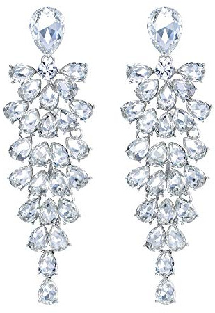 Clearine Boucles d'Oreilles Pendant Femme Cristal Pendentif Longue de Goutte d'Eau Strass Mariage Cadeau