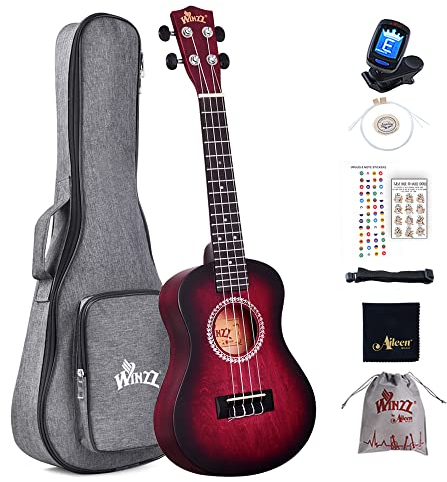 Winzz Ukulele Konzert 23 Zoll Rot, Ukulele Anfänger Set für Erwachsene Kinder, Einzigartiges Farbdesign…