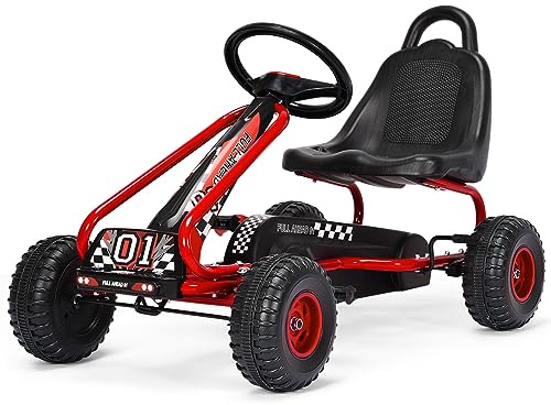 COSTWAY Go Kart de Pedales para Niños con 4 Ruedas Antideslizantes Asiento Envolvente y Freno de Mano, para Niños y Niñas (Rojo)