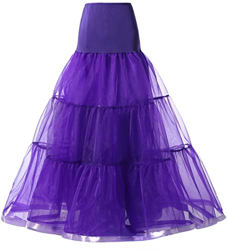 Linghe Jupon long 50 cm, crinoline froncée vintage, pour mariage, mariée, jupon pour robe de mariée, jupon pour robe de mariée, jupe tutu rockabilly., Violet, M