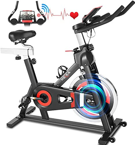 HEKA Exercise Bike, Indoor Bikes with 18 kg / 20 kg Heavy Flywheel, Indoor Cycling Fitness Bike with App Connection, Real Route Simulation, Heart Rate Monitor and LCD Display, Ergometer, up to 200 kg