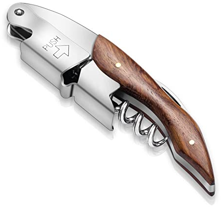 Kyraton Cavatappi da Cameriere Apribottiglie con Taglierina in Acciaio Inox Manico in Legno Cavatappi Classico All in One Apribottiglie Chiave del Vino per Beer Bar Ristorante Camerieri Set per 1
