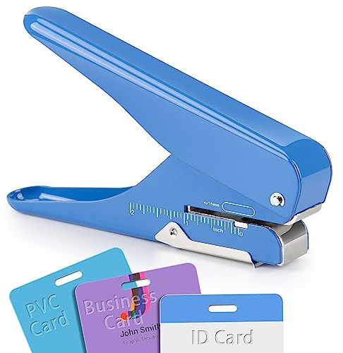 Handhållen stans för märken: håltagning för PVC-ID-kort, visitkort, namnskylt och bagageetikett, 19/32 tum x 5/32 tum hål, helt metallkonstruktion
