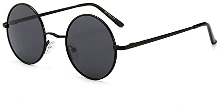 JoXiGo Sunglasses Mens Women Polarised UV400 Protection - Retro Round Classic Metal Frame (Black Black)
