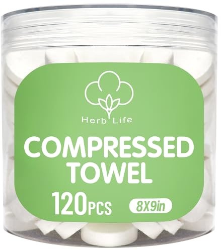 120 Pcs Mini Compressed Towels, Disposable Face Compressed Towel, Compressed Cotton Hand Wipe, Camping Towel, Portable Compressed Coin Tissue for Travel/Home/Outdoor Activities