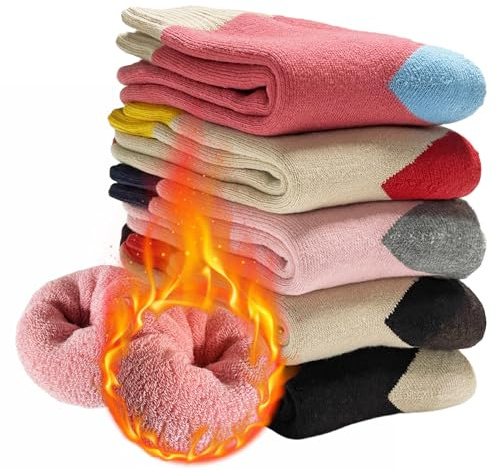 MOSOTECH 5 Paia Calze Termiche da Donna, Calzini Invernali Spessi e Caldi Calzini Colorati Lavorati a Maglia Calzini da Regalo per Donna, EU 35-42