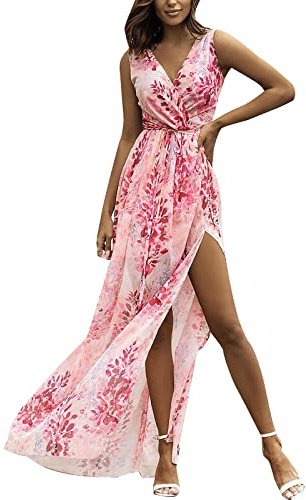 Cocila Abiti Donna Eleganti Abito da Donna Senza Maniche con Scollo a V in Patchwork con Stampa Floreale in Chiffon Porta Abito da Viaggio